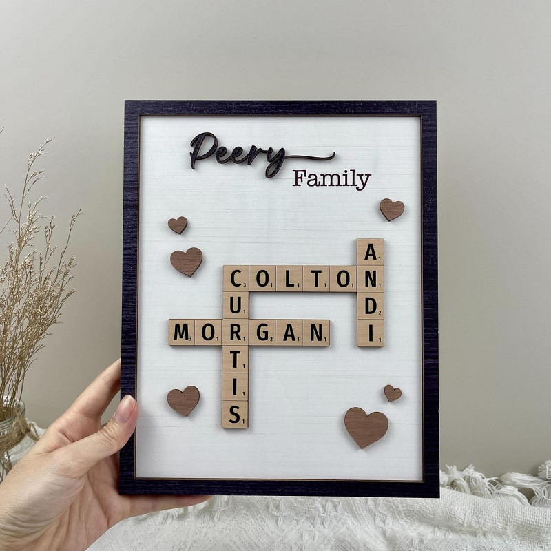 Personalized Frame Scrabble Puzzle Sign Custom Family Names Crossword Attractive Gift for Loved One