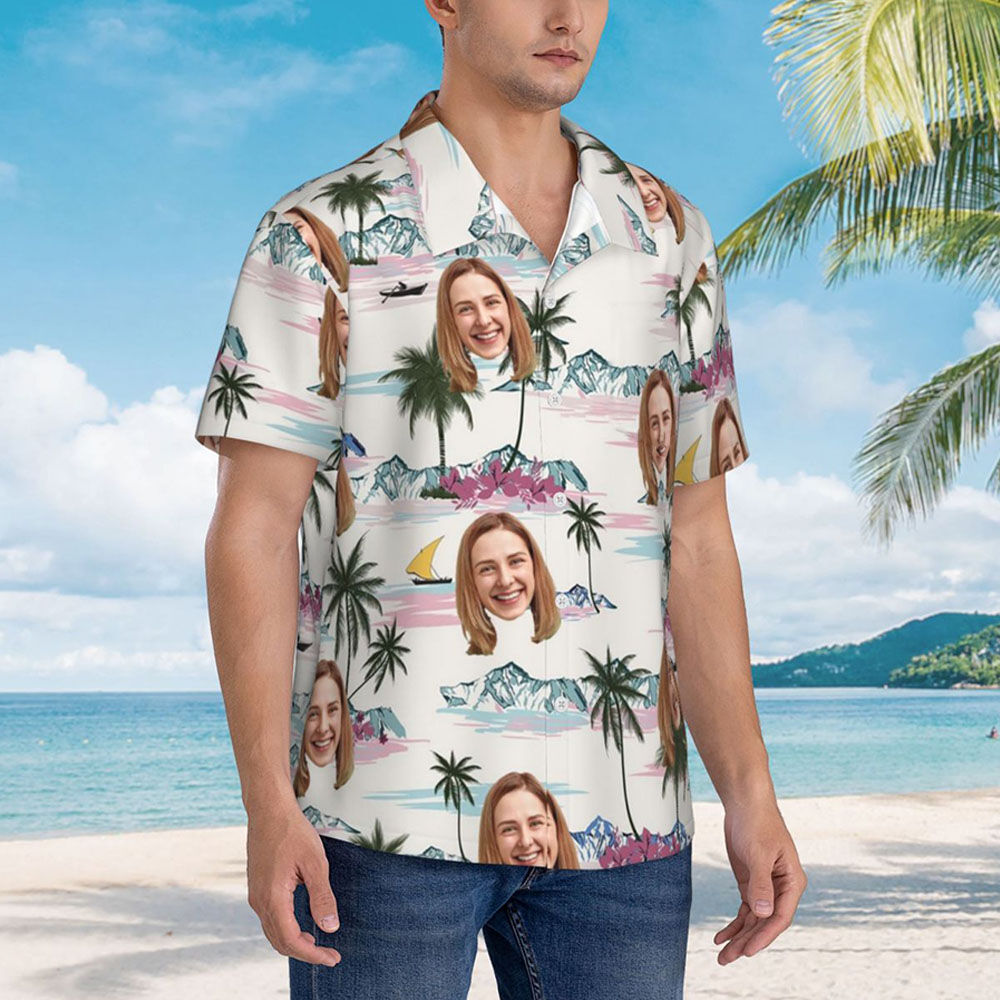 Personalized Hawaiian Shirts with Custom Photos for Couples Beach Vacation Gifts