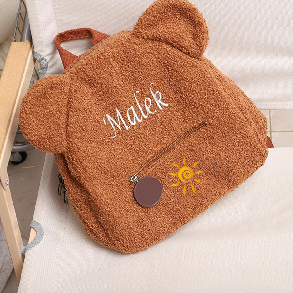 Personalized Teddy Bear Kids Backpack with Embroidered Sun for Kids