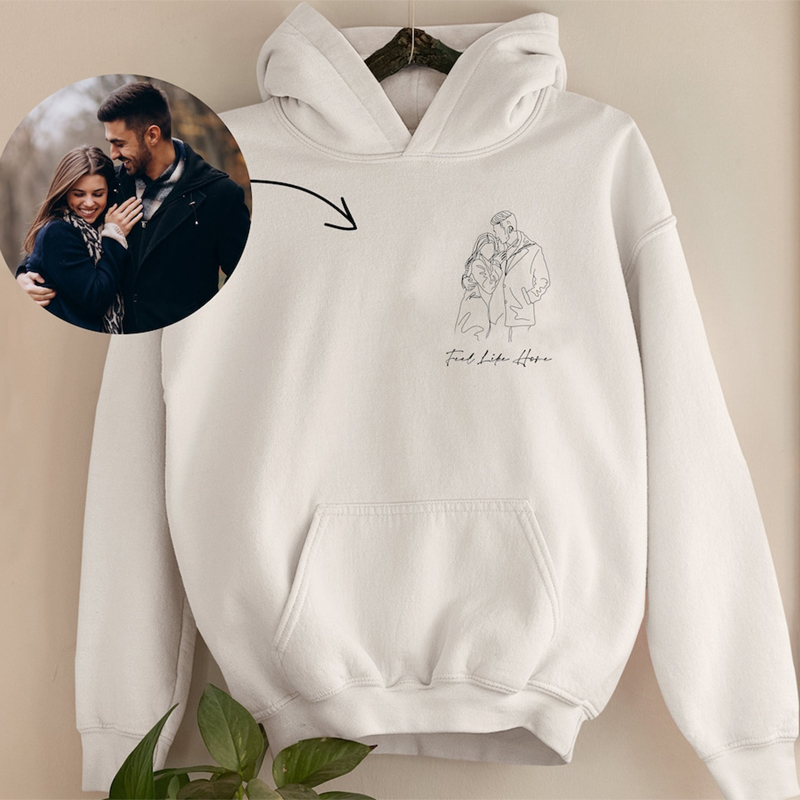Sudadera con capucha personalizada bordada de foto de pareja en línea y mensajes para amante