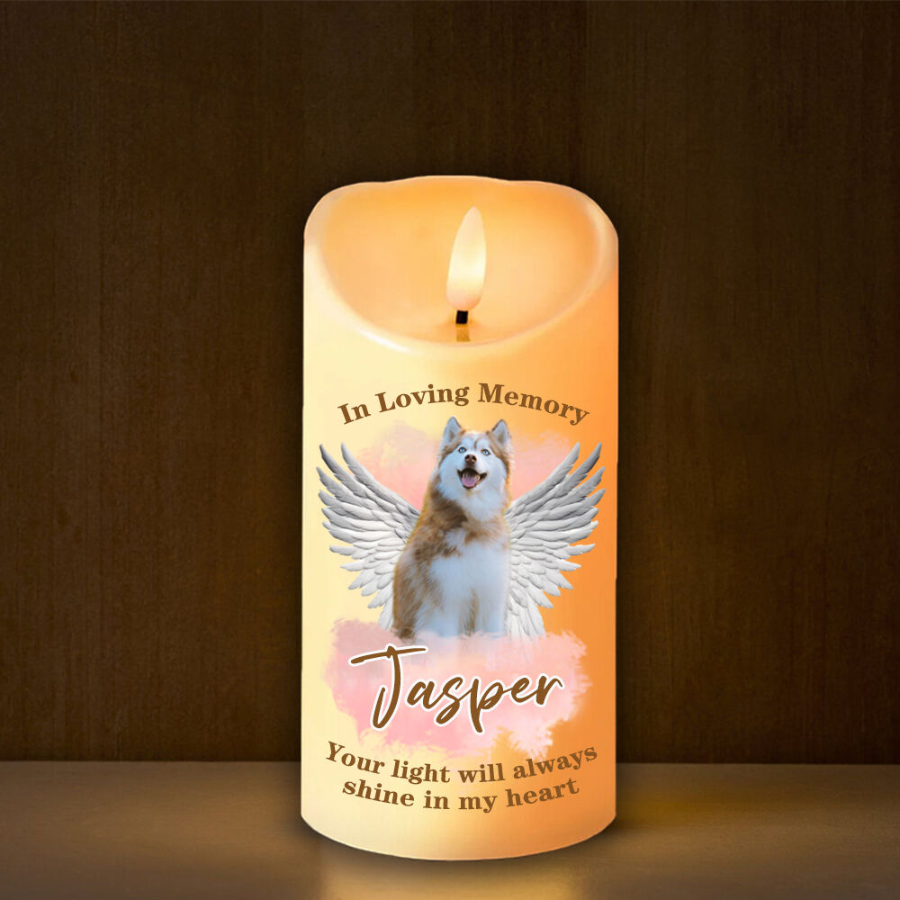 Personalized LED Memorial Candle with Angel Wings Sympathy Gift for Pet Owners
