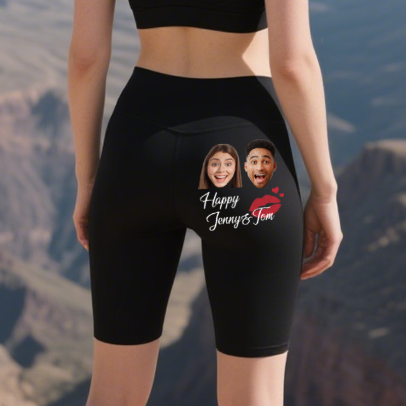 Personliga motorcykelbyxor lyckliga par eget foto kyssmönster attraktiv present till hennes älskare