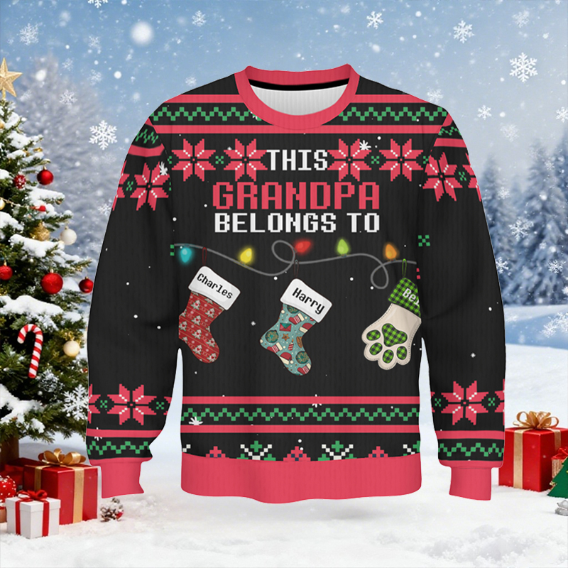 Personalized Ugly Sweater Unisex Custom Nickname Cute Socks Kids Design Perfect Christmas Gift for Family