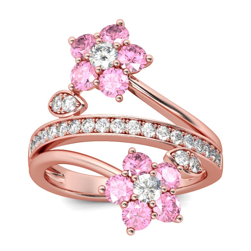 Women's Rose Gold Tone Flower Rings in Round Cut Sterling Silver