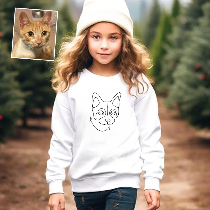 Personalized Kids Embroidered Sweatshirts Customized Line Drawing Warm Gifts For Pet Lovers