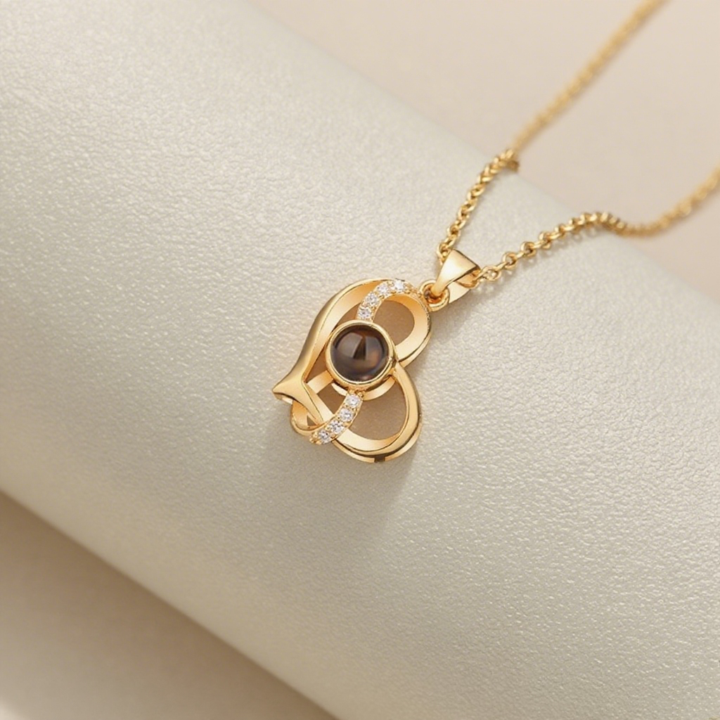 Personalized Love Projection Picture Necklace with Diamond Gift for Mom