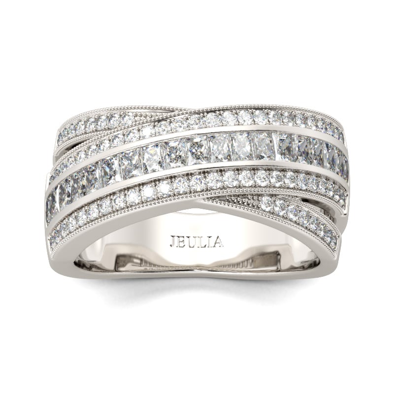Jeulia Cross Round Cut Sterling Silver Women's Band