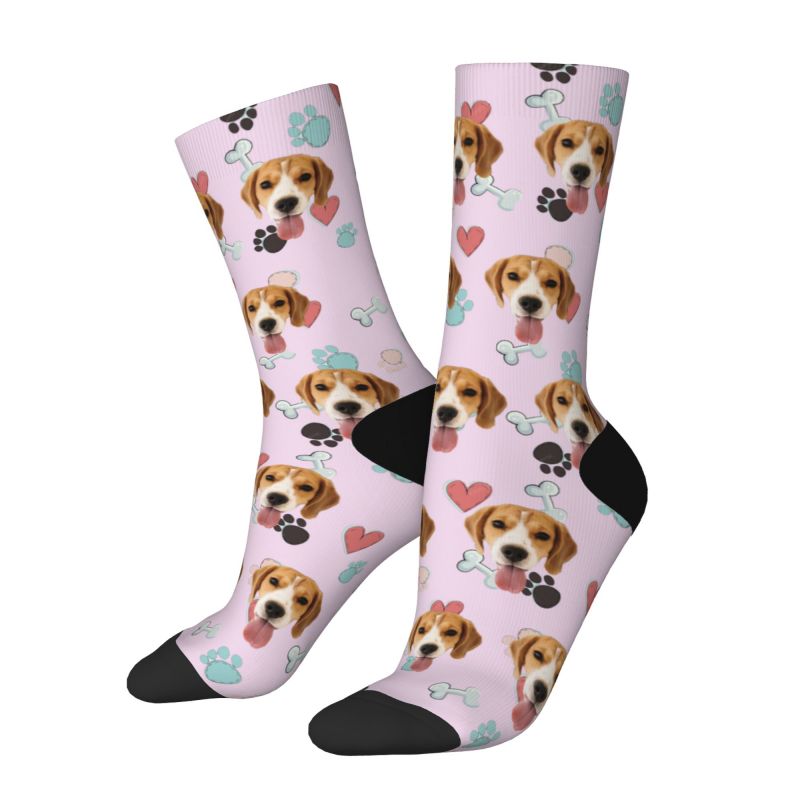 Customized Face Socks Pet Paw and Bones Print Gifts for Pet Lovers