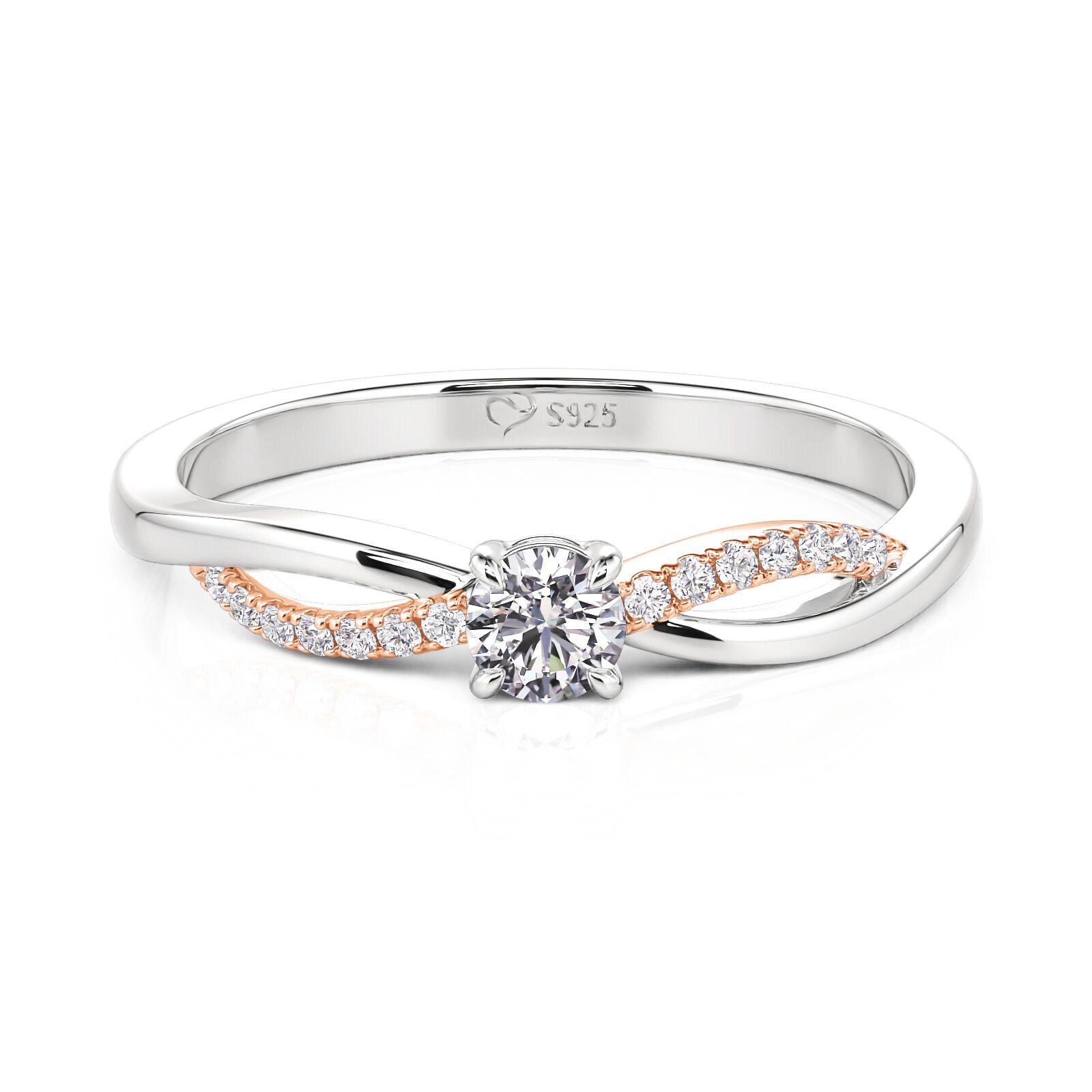 Jeulia Two Tone Twist Round Cut Promise Ring for Women