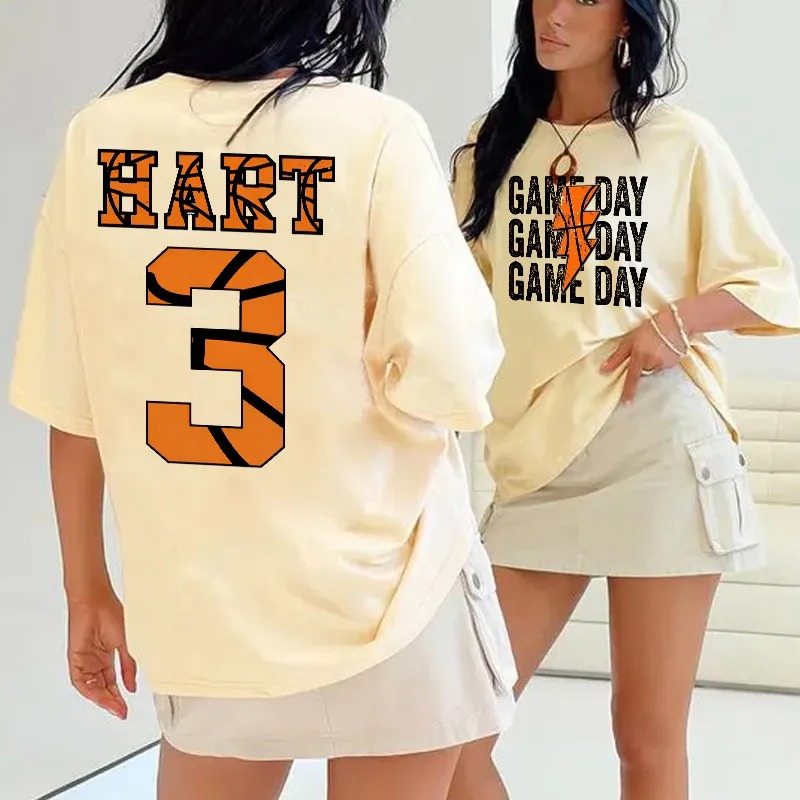 Personalized Washed T-shirt Game Day Custom Basketball Elements Font Design Gift for Sports Lovers