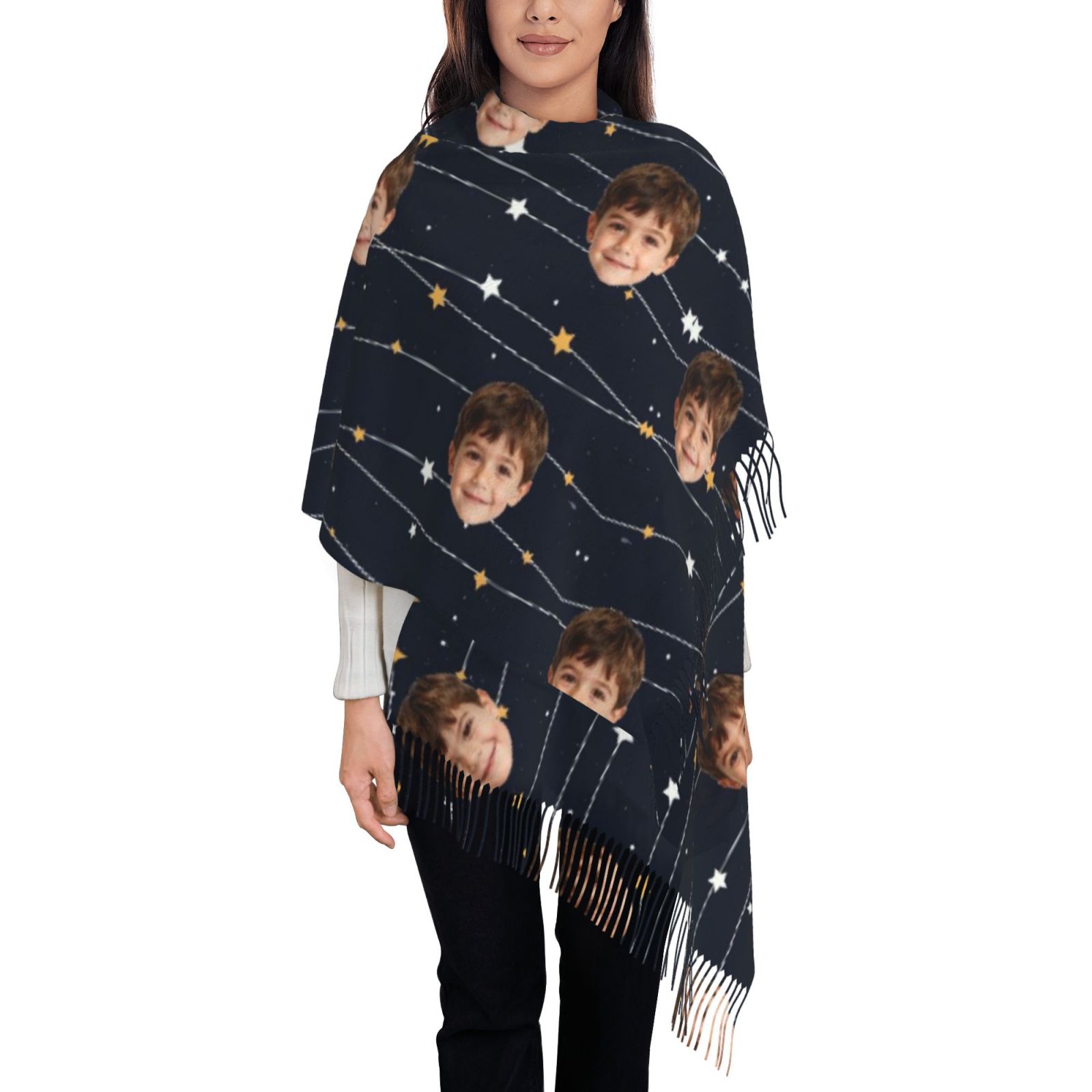 Custom Scarf with Child's Photo and Starry Sky Background Winter Scarf Gift for Mom