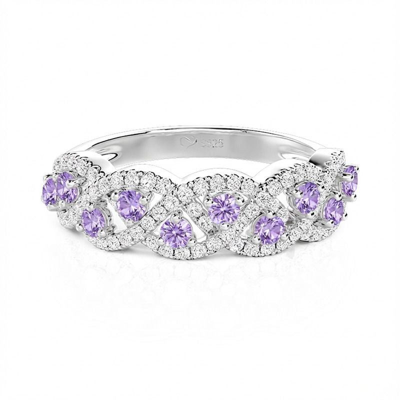 Jeulia Custom Twisted Woven Ring with Birthstone Sterling Silver