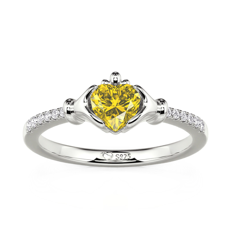 Jeulia Custom Heart Birthstone Claddagh Ring Sterling Silver
