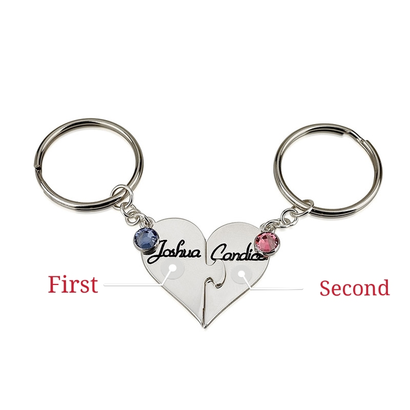 "Occupy My Heart" Custom Couple Keychain With Birthstone