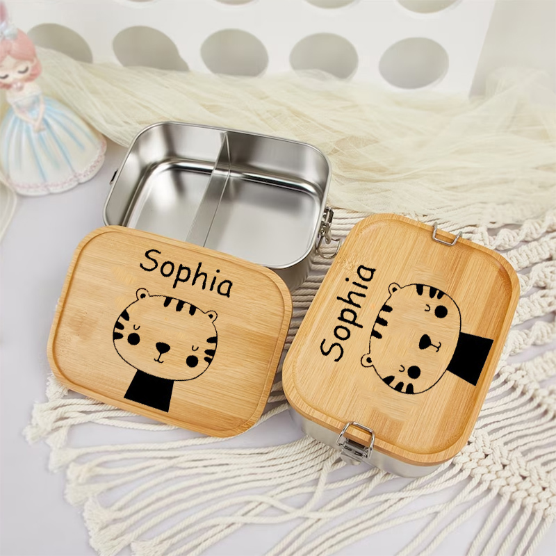 動物柄 名入れ お弁当箱 ステンレス 木製 カスタマイズ