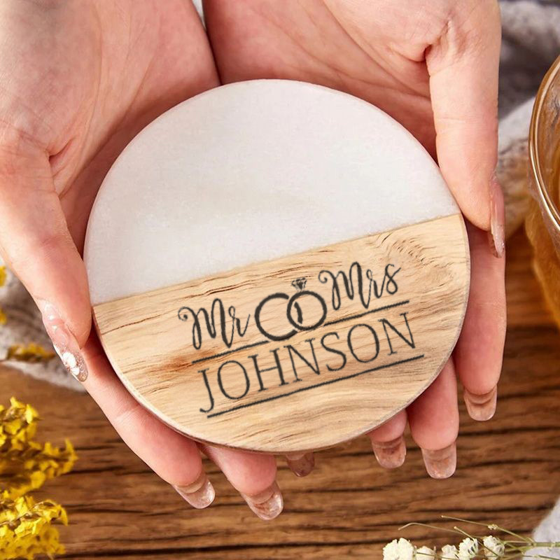 大理石 ウッド 名入れ コースター ラウンド カスタマイズ