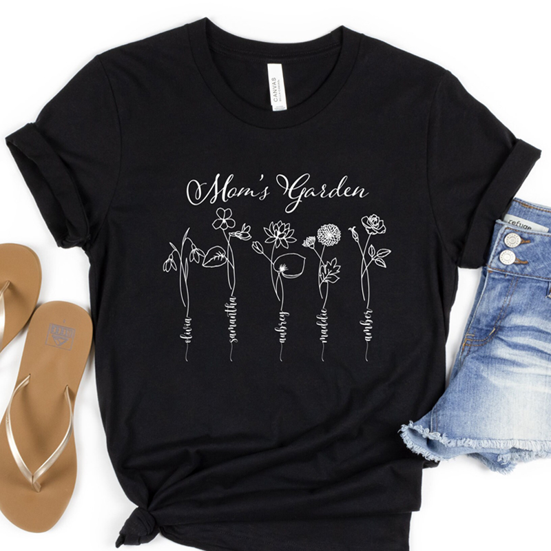 Personalized T-shirt Mom's Garden Beautiful Birth Flower Design with Custom Names Gift for Mother's Day