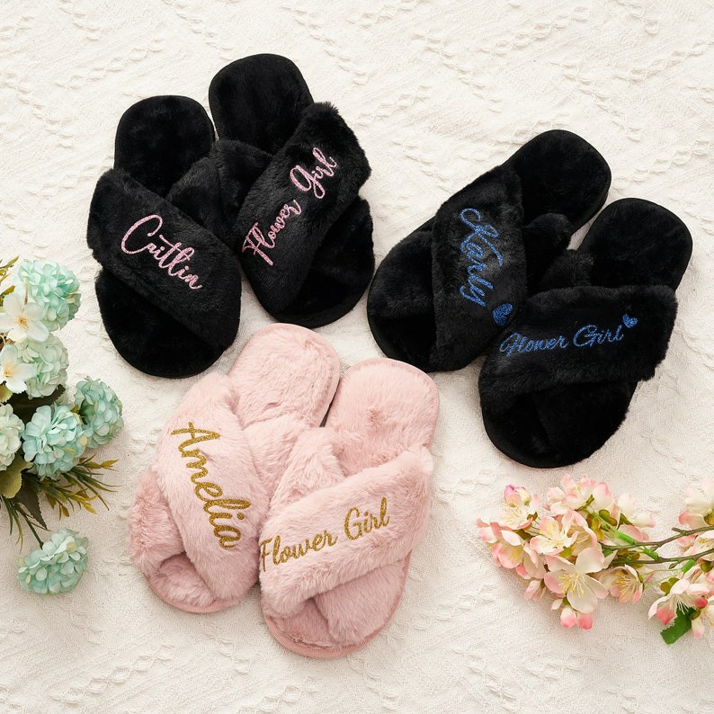 Personalized Fluffy Slippers Custom Text Beautiful Gift For Girls