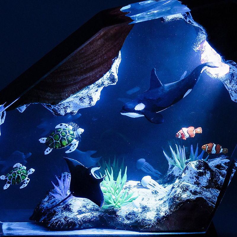 シャチ ウミガメ 幻想的 樹脂 ウッド デスク ライト