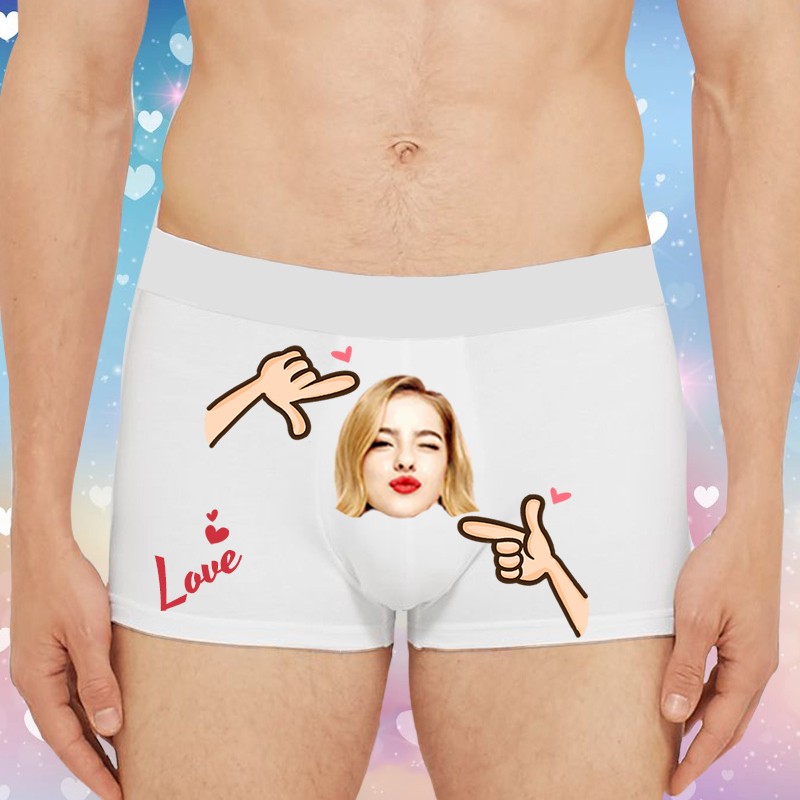 Personalisierte Foto Herren Unterwäsche Boxershorts mit niedlichen Action-Muster Valentinstag Geschenk