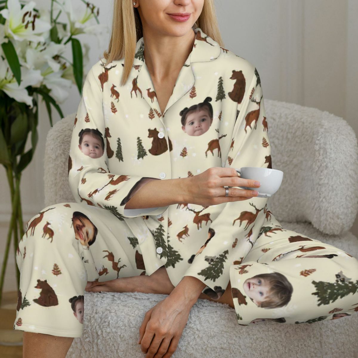 Personalized Pajamas Custom Photos Bear Reindeer Christmas Season Pattern Design Perfect Gift for Family