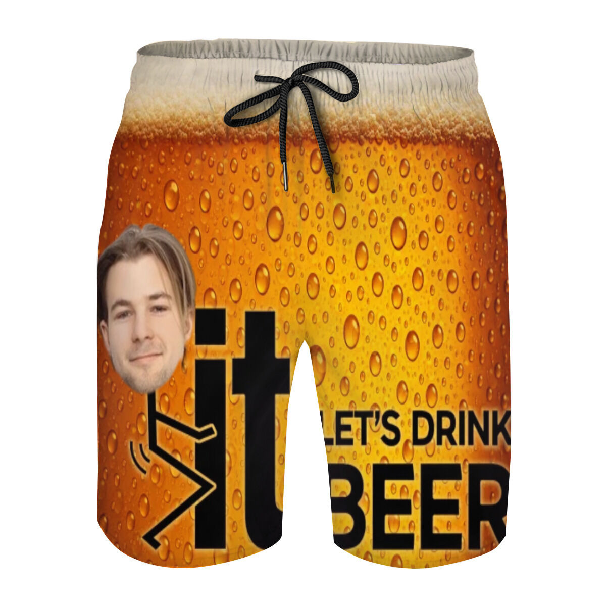 Personalized Picture Men's Beach Shorts with Beer Background Design Creative Gift for Boyfriend