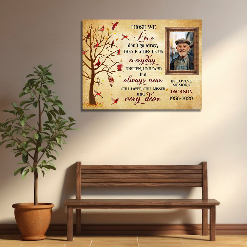 Personalized Picture Canvas Wall Art with Red Birds Pattern Memorial Present for Family