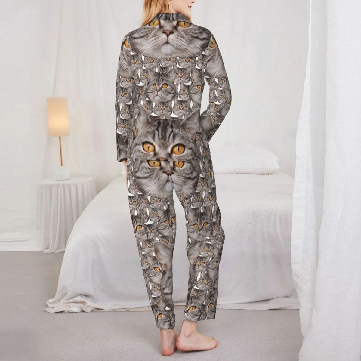 Personalized Pajamas Custom Cat Head Photo Full Set Pattern Design Creative Gift for Pet Lovers