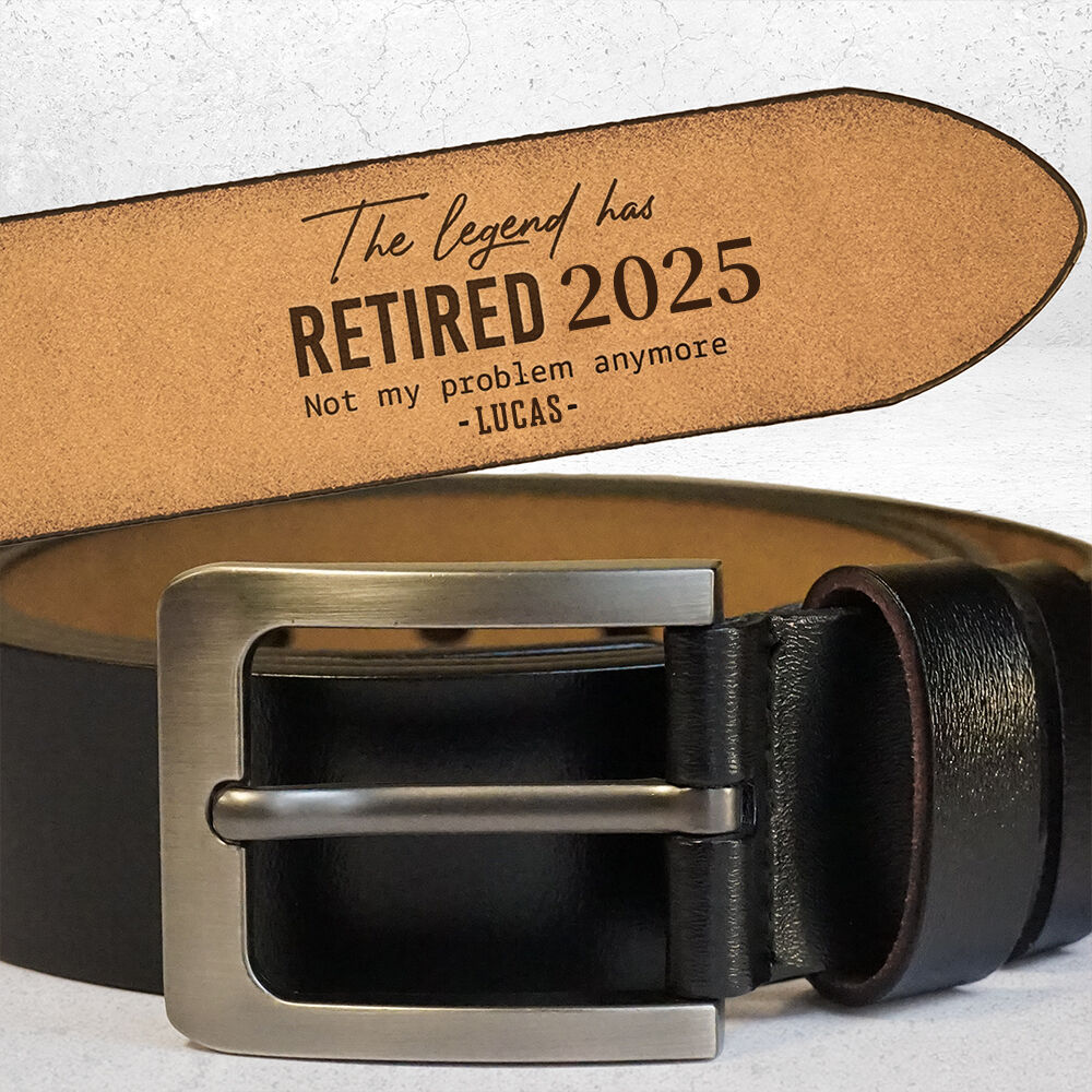 Personalized Engraved Belt with Custom Name as a Retirement Gift for Men