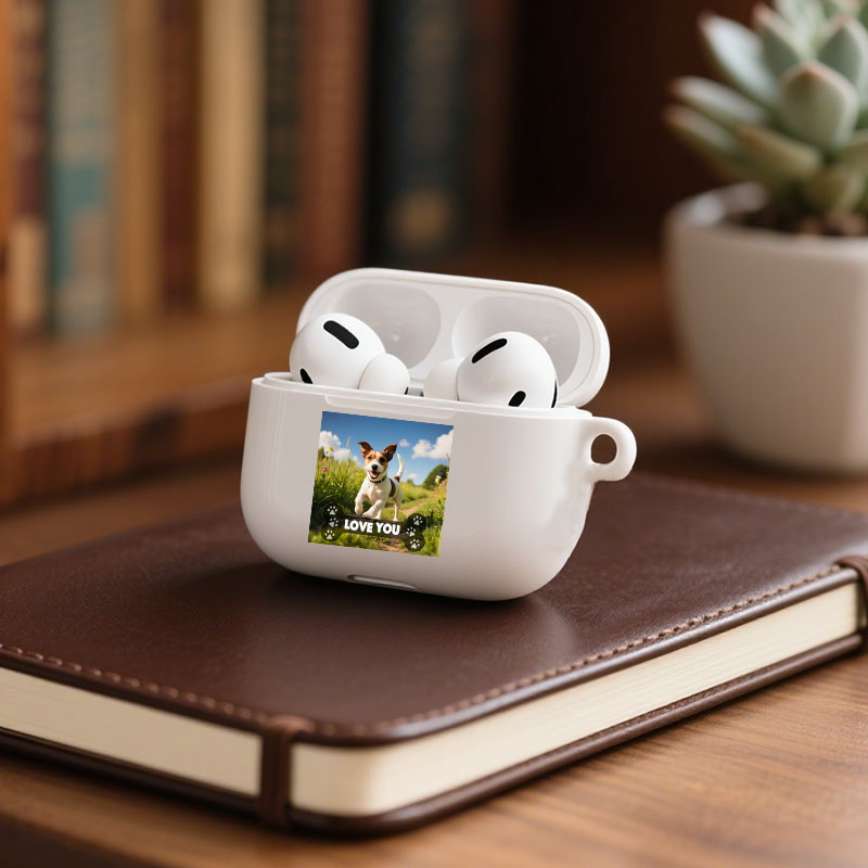 Personalized Picture Airpods Earphone Case with Custom Text And Paw Print Pattern Cute Gift for Pet Lover