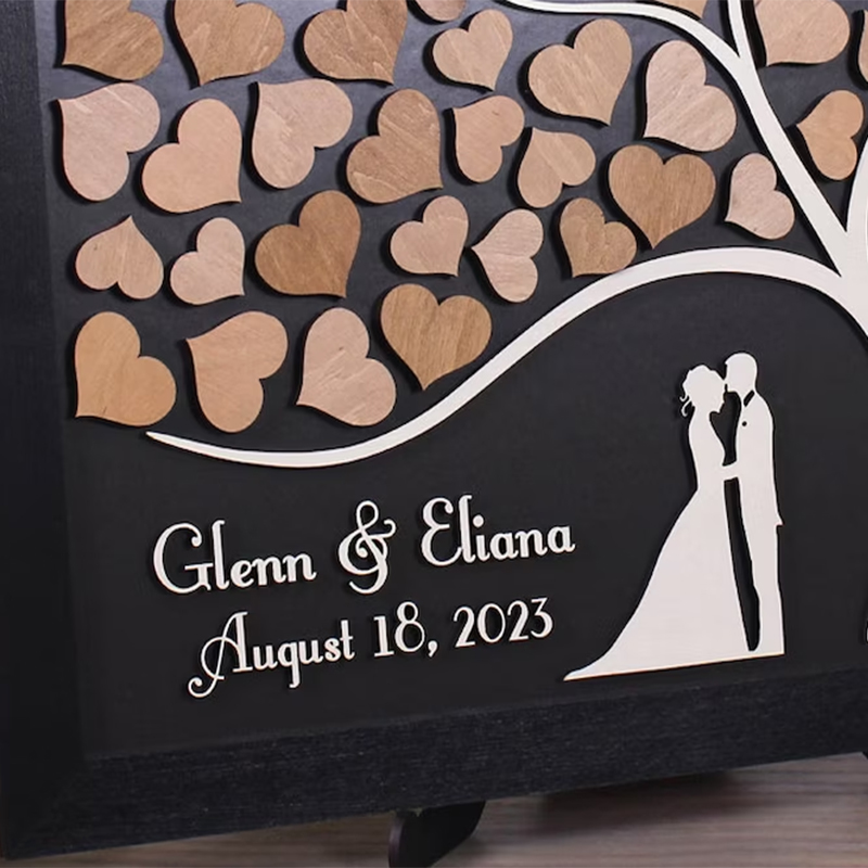 Personalized Guest Book Custom Name With Couple And Tree Pattern For Wedding