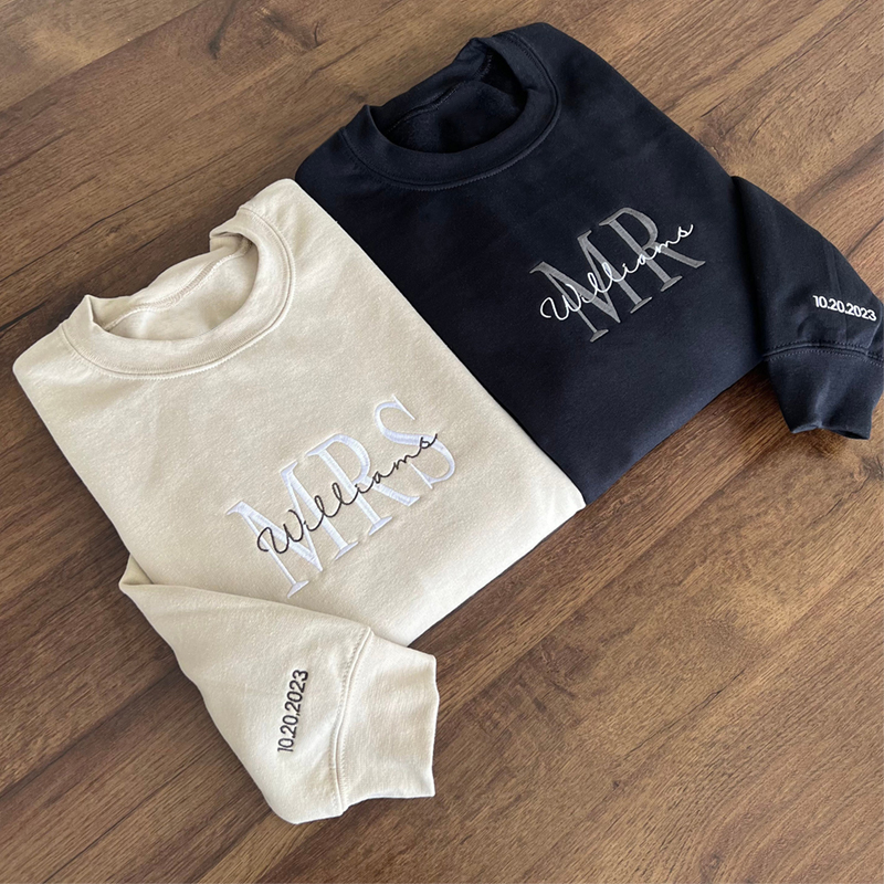 Personalized Sweatshirt Custom Embroidered Name and Date Simple Fashion Couple Style Gift for Lovers
