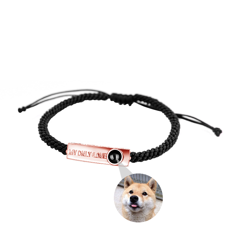 プロジェクション 写真 写真入れ 組紐 プレート ブレスレット チタンスチール