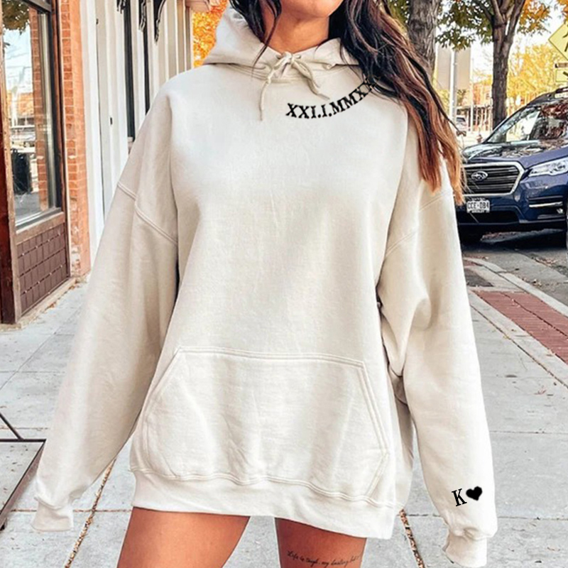 Personalized Hoodie Embroidered Roman Numeral Date and Initial Perfect for Couple's Anniversary