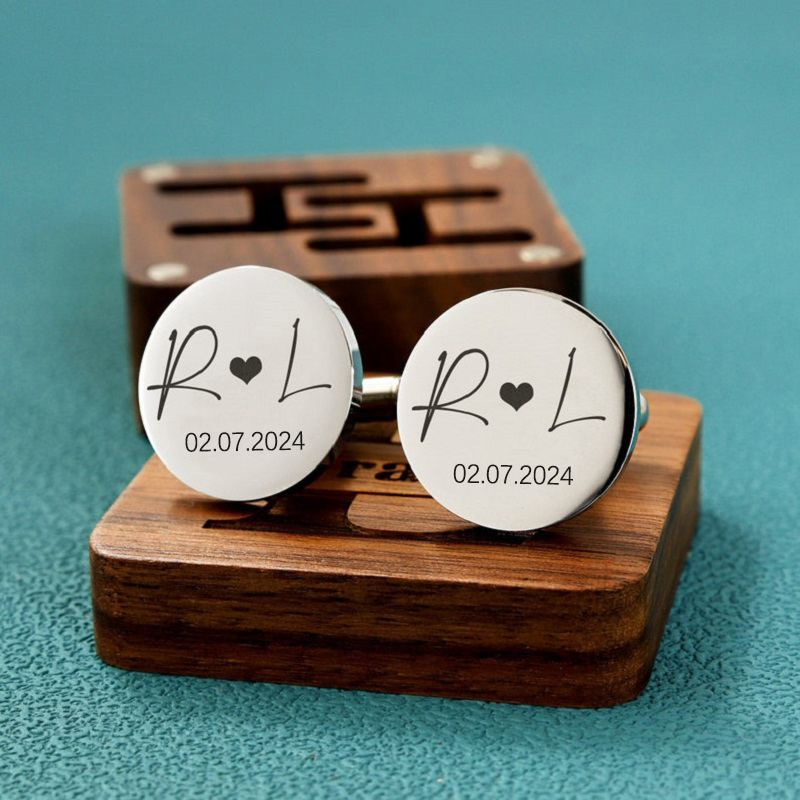 Personalized Custom Cufflink Initial Date Design Unique Men's Accessory Wedding Gift for Husband