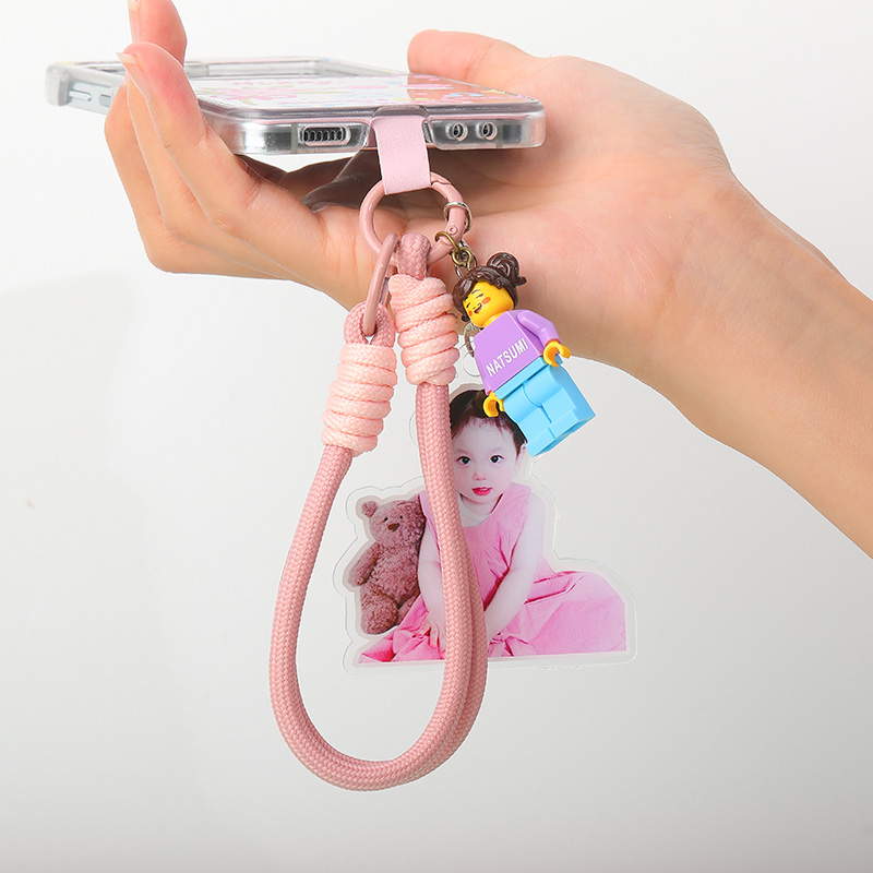 Personalized Braided Rope Phone Chain with Minifigure and Acrylic Photo Gift