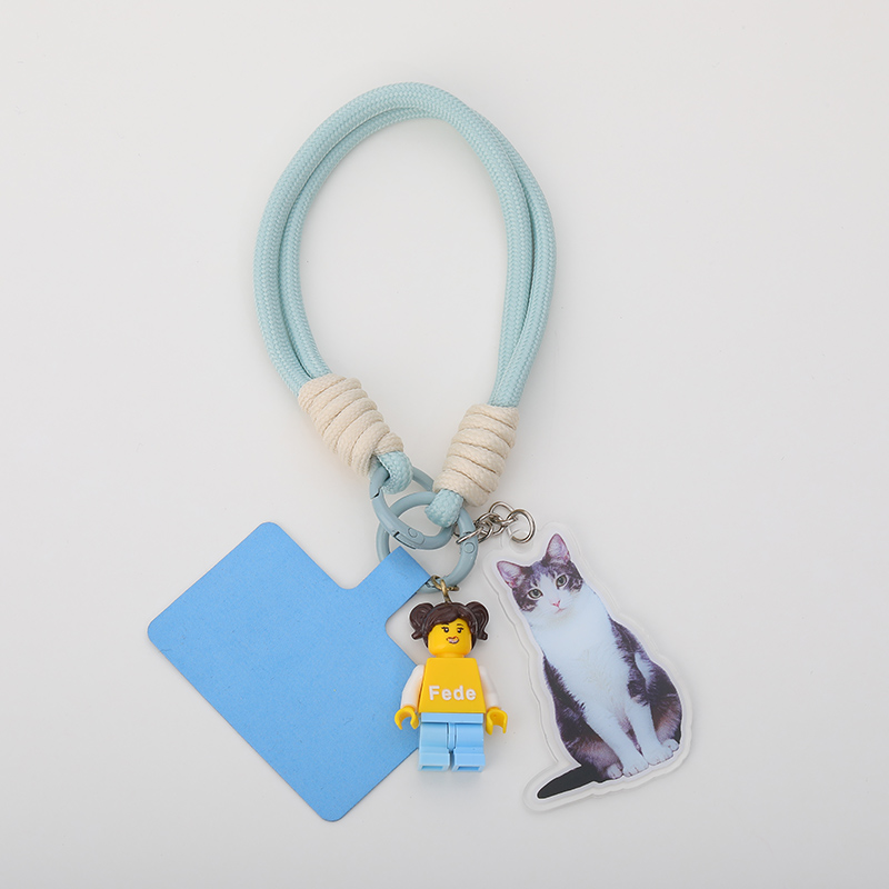 Personalized Braided Rope Phone Chain with Minifigure and Acrylic Photo Gift