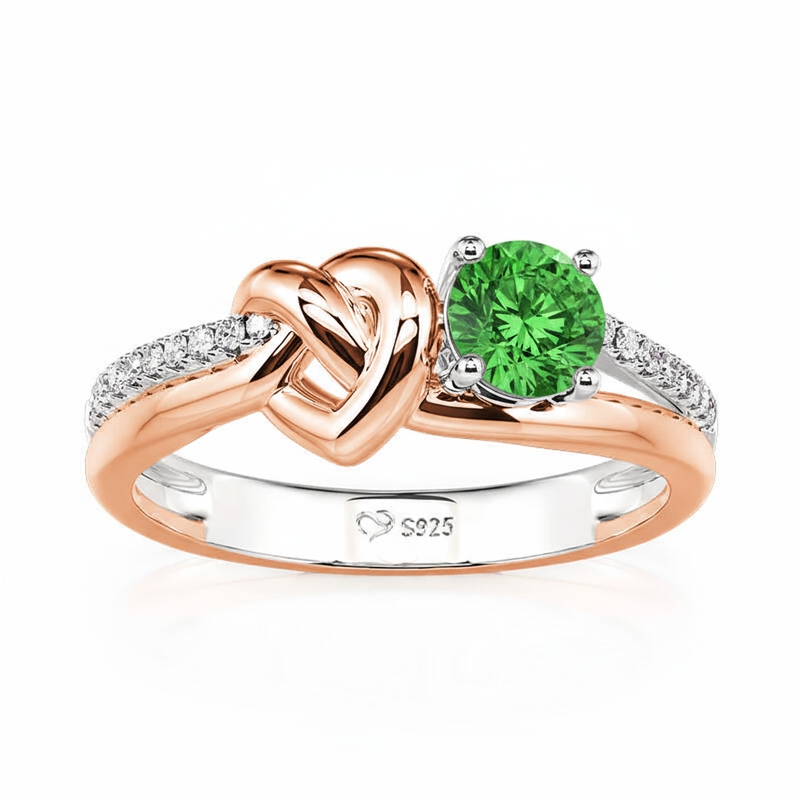 Jeulia Two Tone Custom Heart Knot Promise Ring with Birthstone