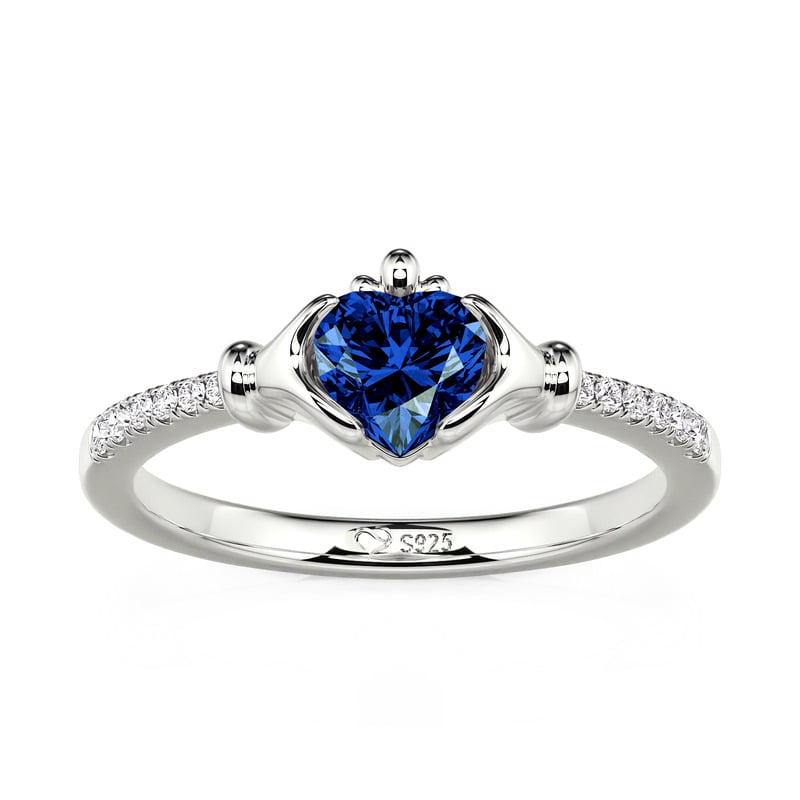 Jeulia Custom Heart Birthstone Claddagh Ring Sterling Silver