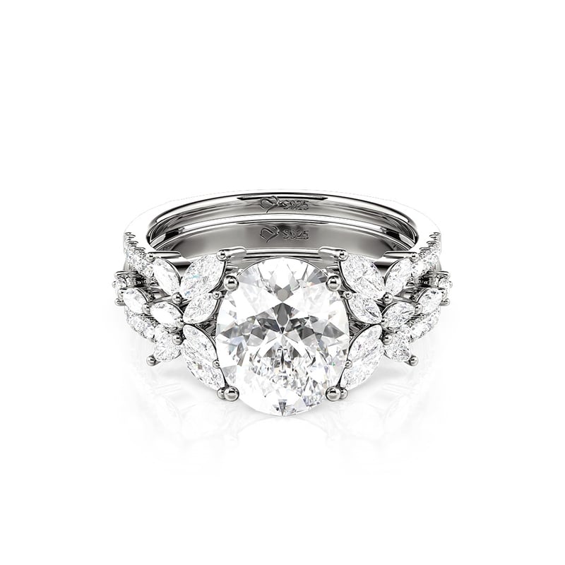Jeulia Vintage Butterfly Bridal Ring Set Oval Cut Sterling Silver