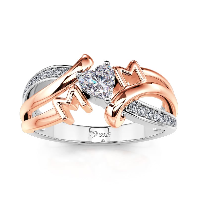 Jeulia "Endless Love for Mom" Heart Cut Sterling Silver Women's Band