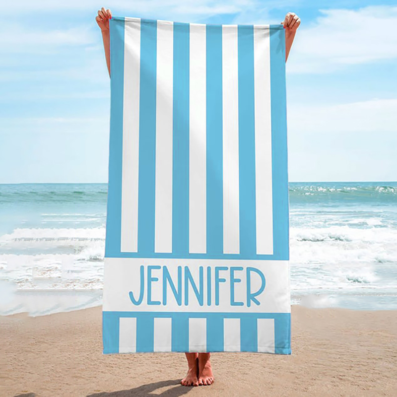 Personalized Name Bath Towel with Stripe Pattern Simple Gift for Family