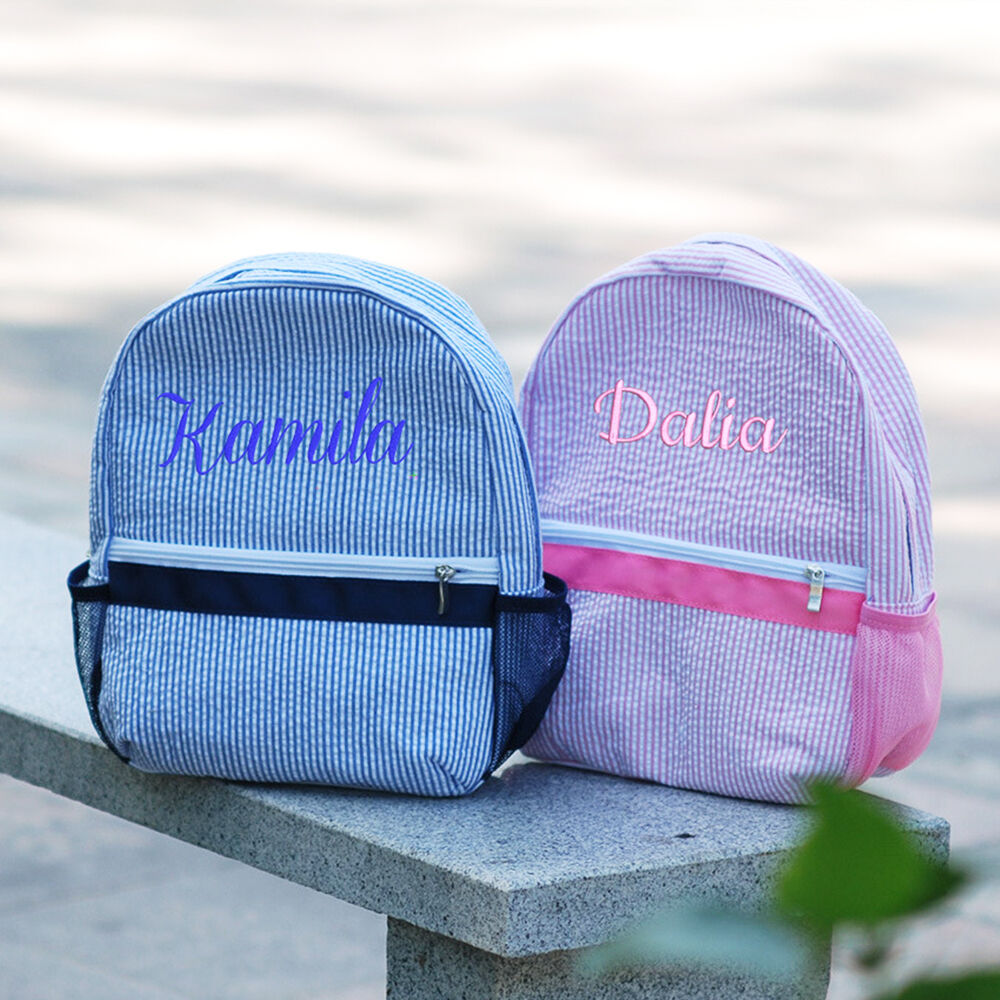 Customized Kids Backpack with Embroidered Name Seersucker School Bag for Students