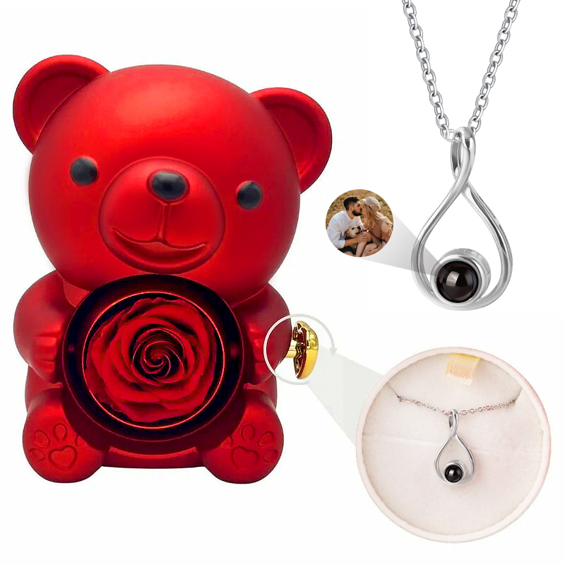 レディース 上品 写真入れ 投影 ネックレス ジュエリーセット クマのジュエリーボックス付き