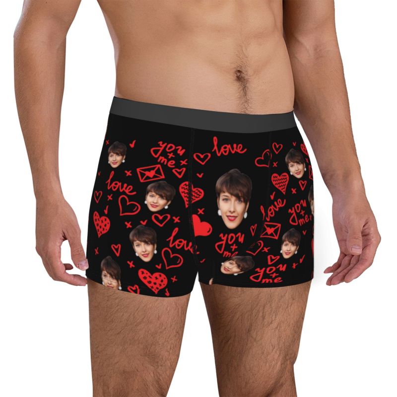 Personalized Photo Men's Underwear Boxer Briefs with Envelope Pattern Creative Gift for Husband