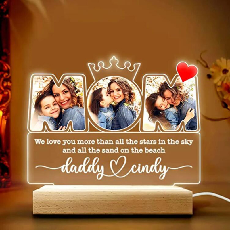 Personalized Picture Night Light with Heart Pattern Perfect Present for Mother's Day