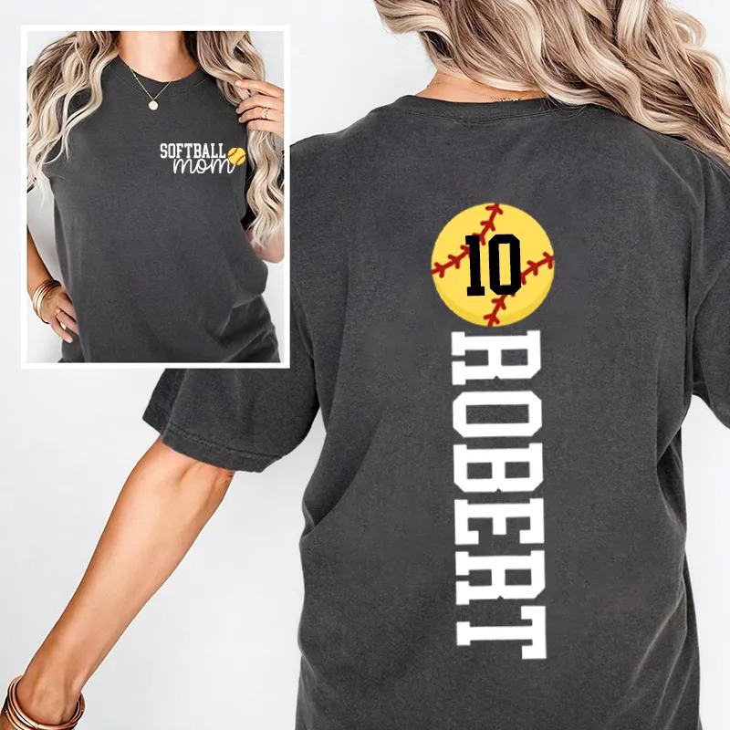 Personalized Washed T-shirt Softball Mom Custom Name and Jersey Number Perfect Gift for Sports Lovers