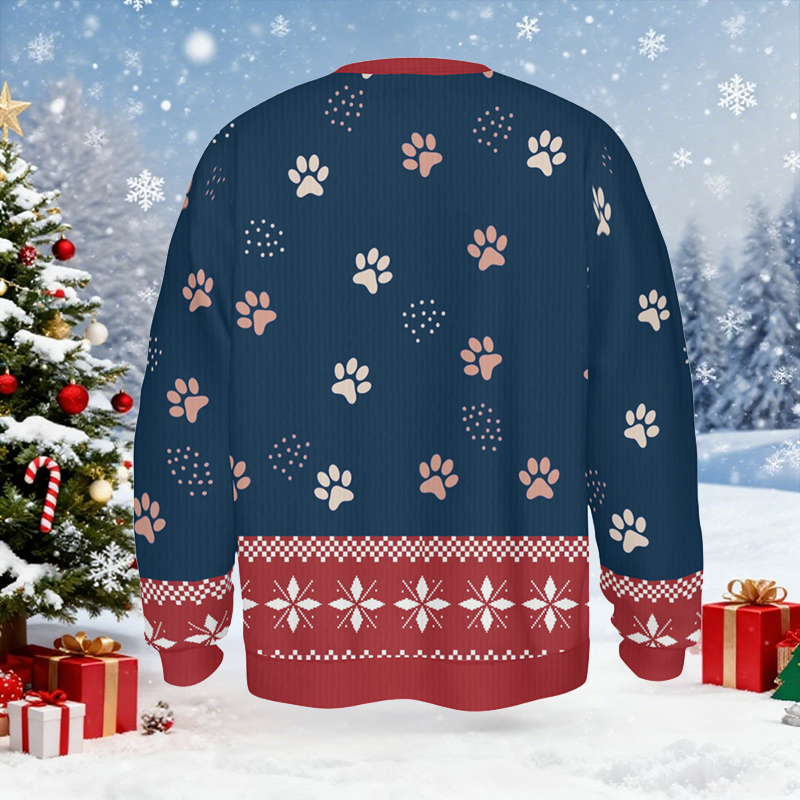 Personalized Ugly Sweater Unisex Pet's Mom Custom Photo Pawprints Design Cute Christmas Gift for Pet Lovers