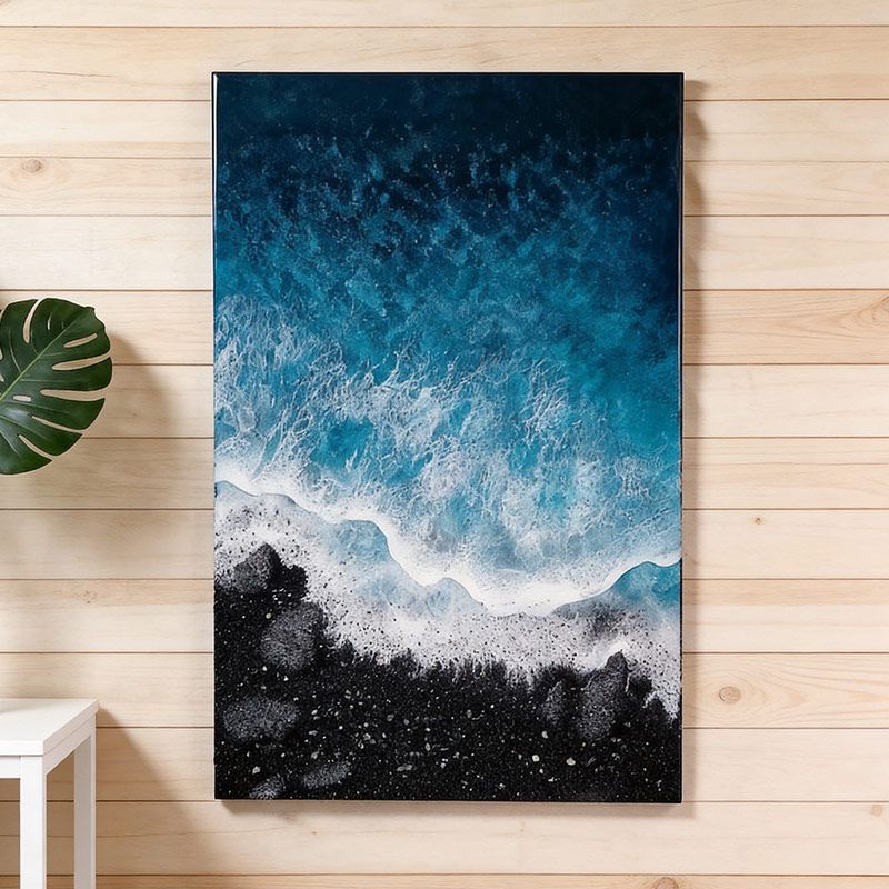 Layered Wave Resin Ocean Wall Art:Reslol Sand & Pebble Rectangular ...
