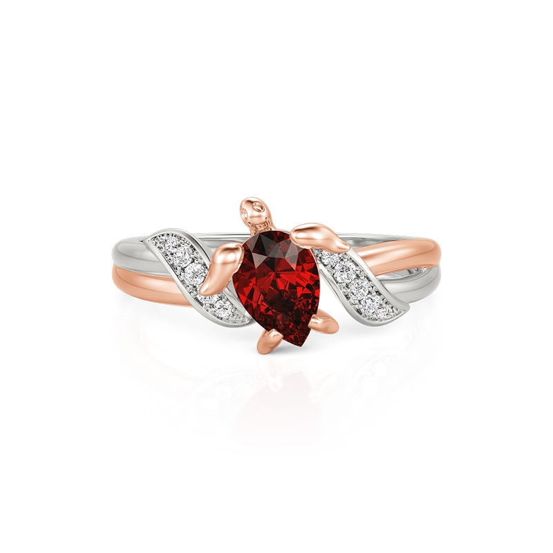 Jeulia Hug Me Two Tone Custom Pear Cut Turtle Ring with Birthstone